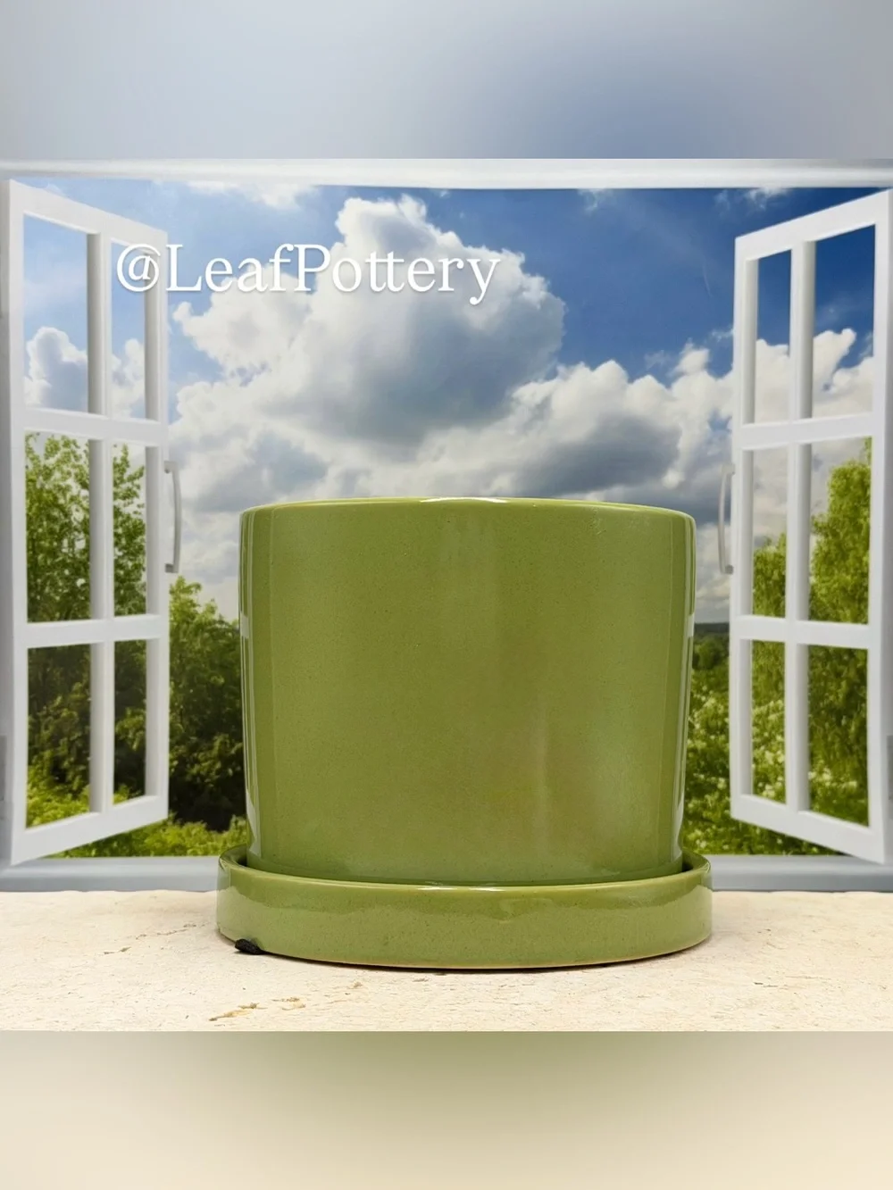 Tiger Ceramic Planter with Saucer 5 Inch, Cute Green Indoor Plant Pot